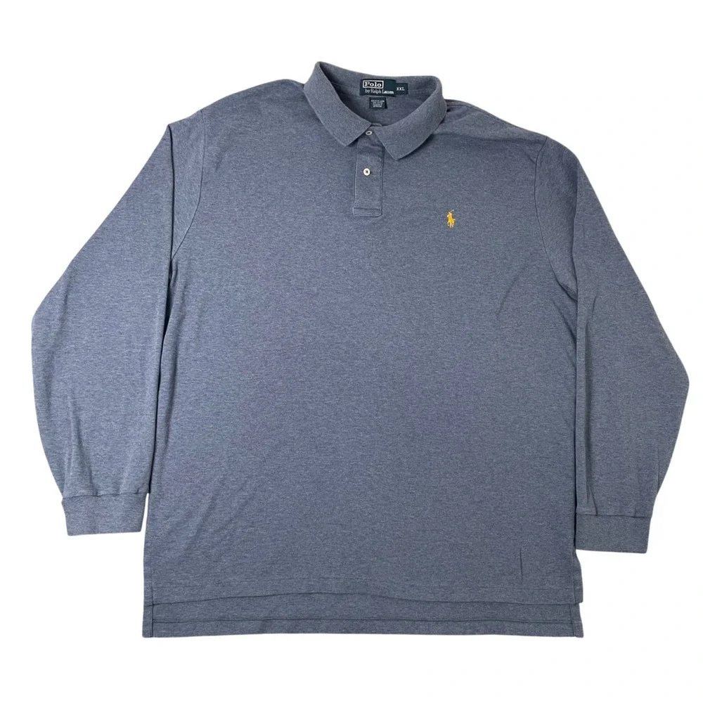 Polo Ralph Lauren Polo Shirt Mens XXL Long Sleeve Heather Blue Pony Logo Preppy